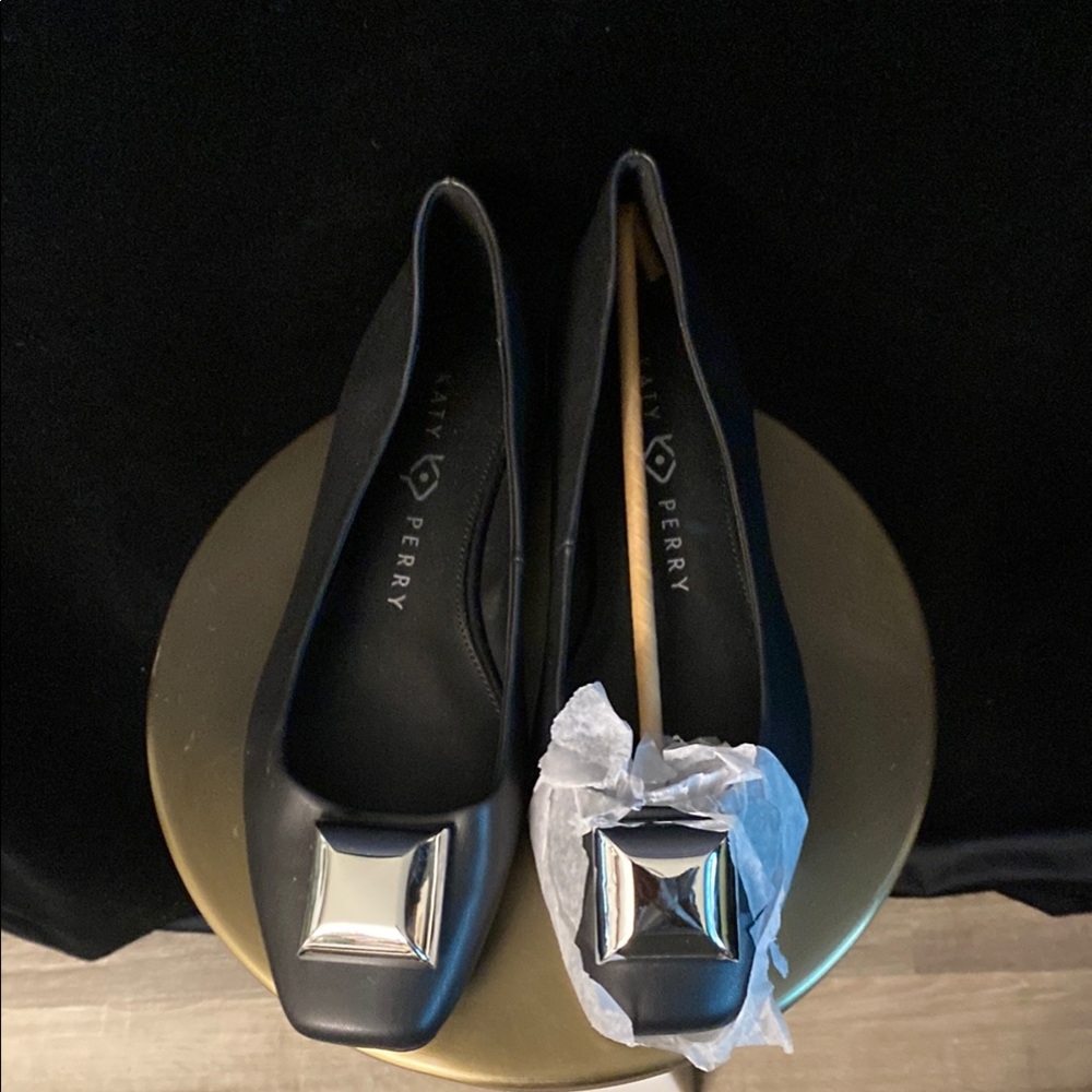 NWOT (never worn) Katy Perry Collections Black ballet flats with Silver Accent